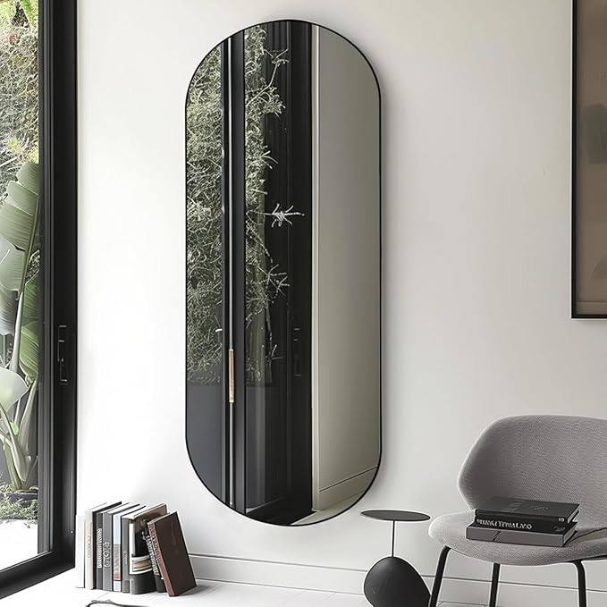 ZHUNFA Arched Full Length Floor Mirror, 64×21 Oval Full Floor Mirror | Large Wall Mounted Arched-Top Body for Living Room, Bedroom, Bathroom, Entryway, Dressing Room, black