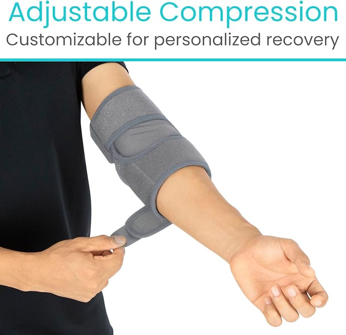 Vive Elbow Brace - Tennis Compression Sleeve - Wrap for Golfers, Bursitis | Left or Right Arm - Tendonitis Support Strap for Golf, Men and Women - Epicondylitis and Sports Recovery (Gray, Standard)