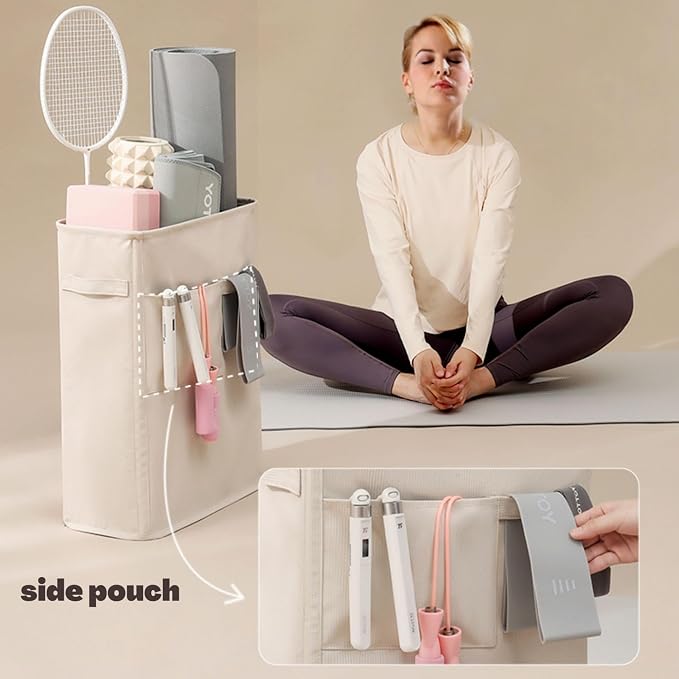 Home Gym Storage Rack, Workout Organizer, Exercise Equipment Storage for Yoga Mat Straps, Thick Yoga Mat (Oatmeal Beige, X-Large)
