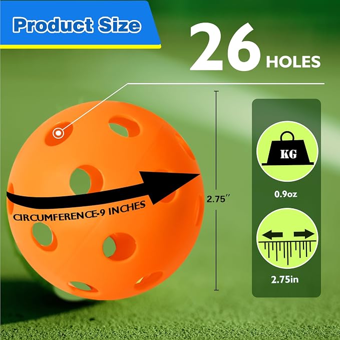 GSE Plastic Practice Baseballs, Hollow Airflow Softballs Training | 26-Holes Lightweight Balls, for Pitching, Batting, Catching for All Skill Levels, for Indoor & Outdoor Games, 2.75", 0.9 oz