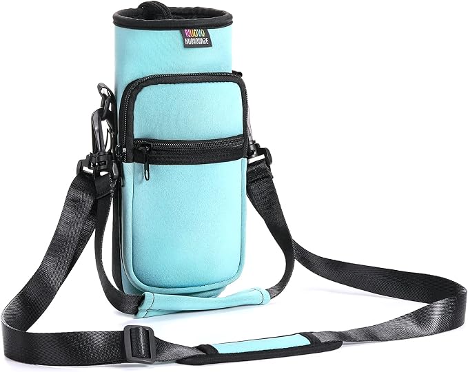 Nuovoware Water Bottle Carrier Bag, 25oz/32oz, Dusty Blue | Adjustable Shoulder Hand Strap, 2 Pocket, Neoprene Sleeve, For Hiking Travelling Camping