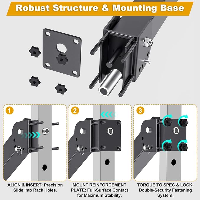 Kipika Power Rack Jammer Arms - Adjustable Height & Angle Lever Arm System for 2x2 or 3×3 Power Cages with 5/8" or 1" Holes - Fits 2-Inch Olympic Plates - 1 Pair