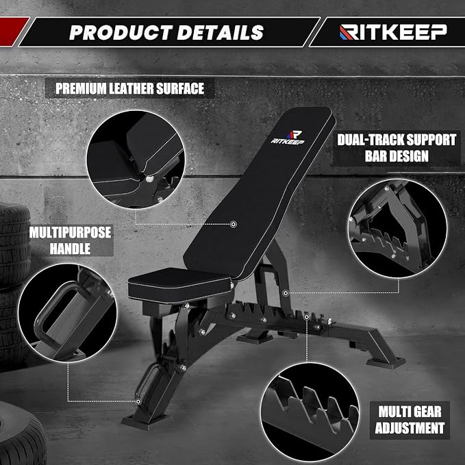 RitKeep Adjustable Weight Bench, 1300LB Capacity for Garage & Home Gym | Weightlifting Workout Bench with 40 Adjustment Positions for Incline, Decline, Bench Press and Full-Body Training -RAB-3000