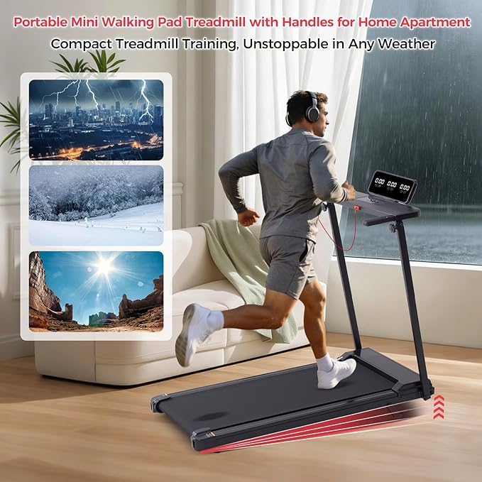 KASSADIN Portable Treadmills for Home Small, Walking Pad with Handle Bar, 3.5HP Electric Mini Treadmills for Home Exercising, Walking Pad Treadmill with Handle Bar and Incline, 0.6-10MPH, 400LBS