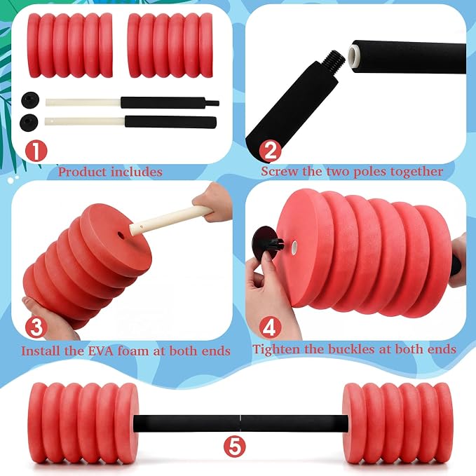Soulchen Long Aquatic Exercise Dumbbells Pool Exercise Foam Water Weights Dumbbell Aquatic Pool Barbells with High Density EVA Foam for Swim Water Aerobics Workouts Loss