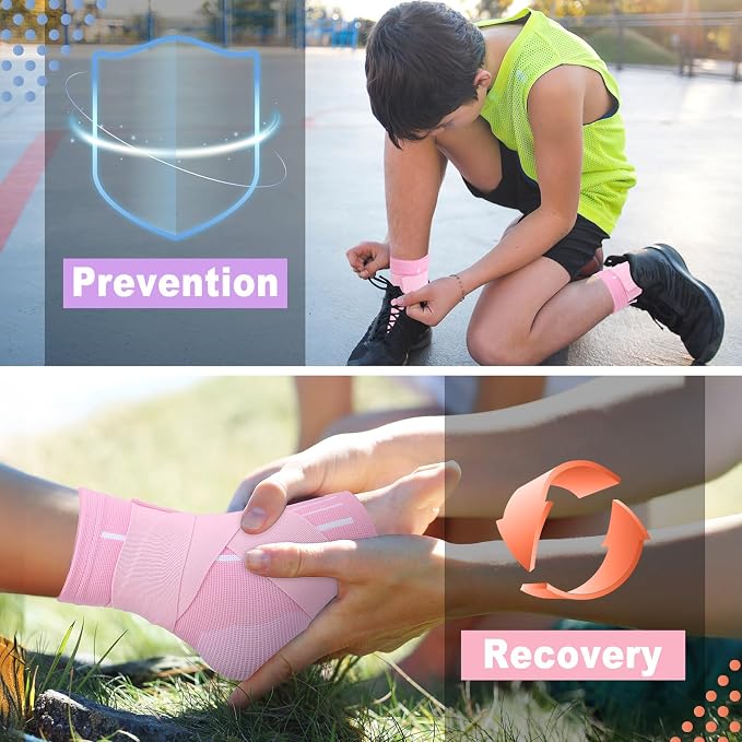 Tarpop 1 Pair Ankle Brace for Kids Compression Ankle Sleeves Adjustable Foot Support Brace Elastic Guard for Children Boys Girls Sports Running Jogging Dance Fitness Gymnastics(Light Pink,Small)
