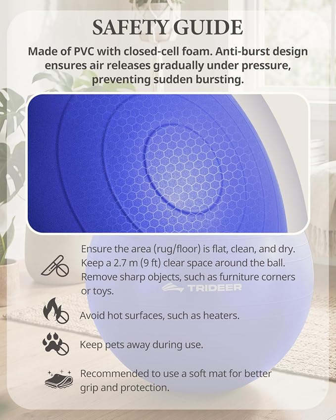 Trideer Yoga Ball for Exercise, Pilates, Core & Balance Training, Stability Ball for Pregnancy & Birthing Prep, Physical Therapy, Daily Stretching, Office Chair for Active Sitting, Quick Pump Included