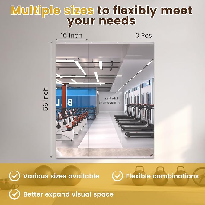 LOAAO Gym Mirror 56"x16", 3 PCS | Tempered Glass, Flexible Combination, For Home Gym, Dance Studio, Yoga Room, Garage Gym, Workout Room