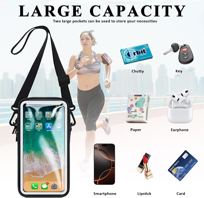 Phone Holder for Running Armband, Cell Phone Purse Small Crossbody Bags for Women Men Kids,3 in 1 Phone Sports Armband Sleeve Fit iPhone,Galaxy,Smartphones Hiking,Walking,Workout,Exercise,Gym