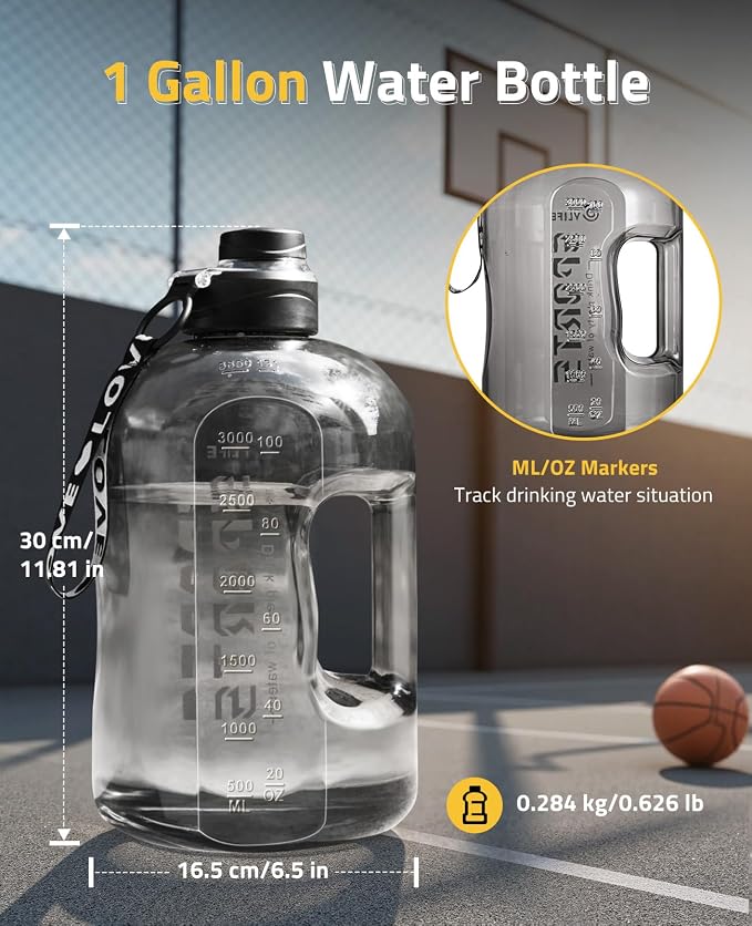 CVLIFE 1 Gallon Water Bottle With Marker, Large Water Jug For Gym Sports | BPA Free Large 128 Oz Gym Water Bottle With Handle, Leak Proof Seal, Easy To Rinse and Clean For Daily Workout Hydration Use