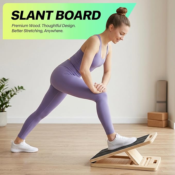 Wooden Slant Board for Calf Stretching – Adjustable Incline Board for Squats, Ankle & Achilles Stretch, Physical Therapy Foot Stretcher, Non-Slip Wedge for Knees Over Toes, Balance & Mobility Training