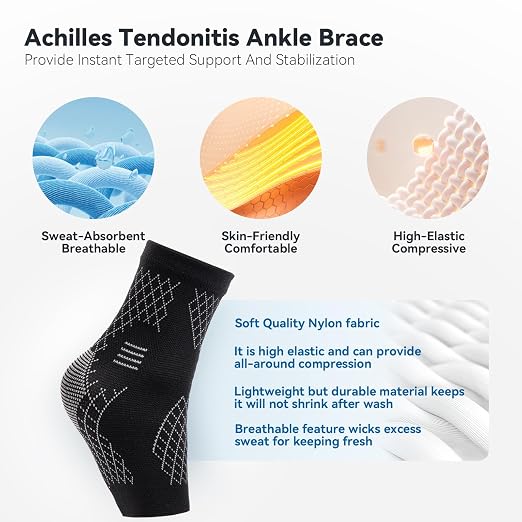 2 Pack Ankle Brace & Ankle Compression Sleeve for Women Men | Arch Support Socks, All-Day Wear, Achilles Tendonitis Brace for Plantar Fasciitis, Sprains, Foot Swelling Relief