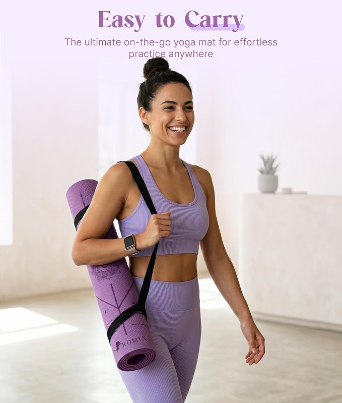 ROMIX Pro Yoga Mat Thick 6mm (1/4 inch), 72"L x 24"W Non-Slip Workout Mat with Alignment Lines, Large Yoga Mats for Women Men With Carry Bag, Exercise Mats for Home Workout Training Equipment