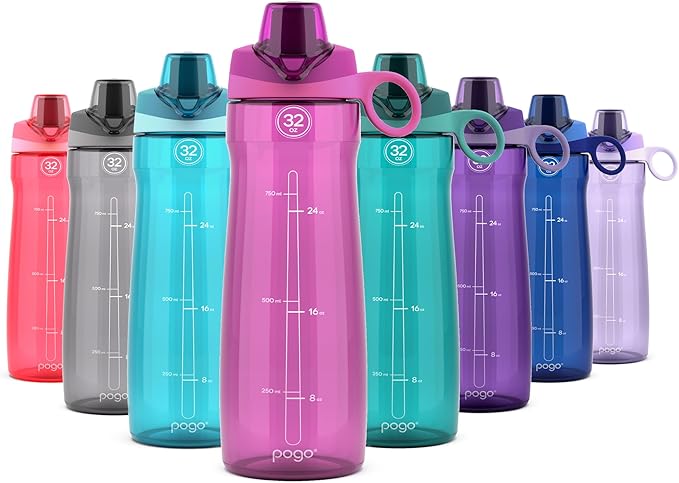 Pogo BPA-Free Plastic Water Bottle with Chug Lid, Fuchsia, 32 oz.