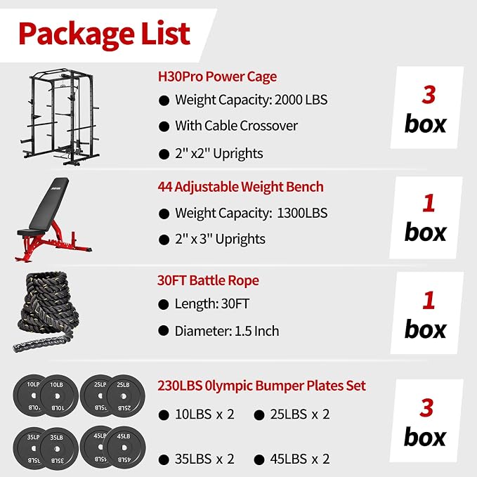 JEEKEE Power Rack with LAT Pulldown, 2000LBS Power Cage with Cable System, Multi-Function Squat Rack with J-Hooks, Safety Bars, Landmine, Pull Up Bar & Attachments for Home Gym Strength Training,Black