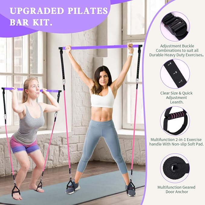 Bbtops Pilates Bar Kit with Resistance Bands,Pilates Bar with Stackable Bands Workout Equipment for Legs,Hip,Waist and Arm,Exercise Fitness Equipment for Women & Men Home Gym Yoga Pilates