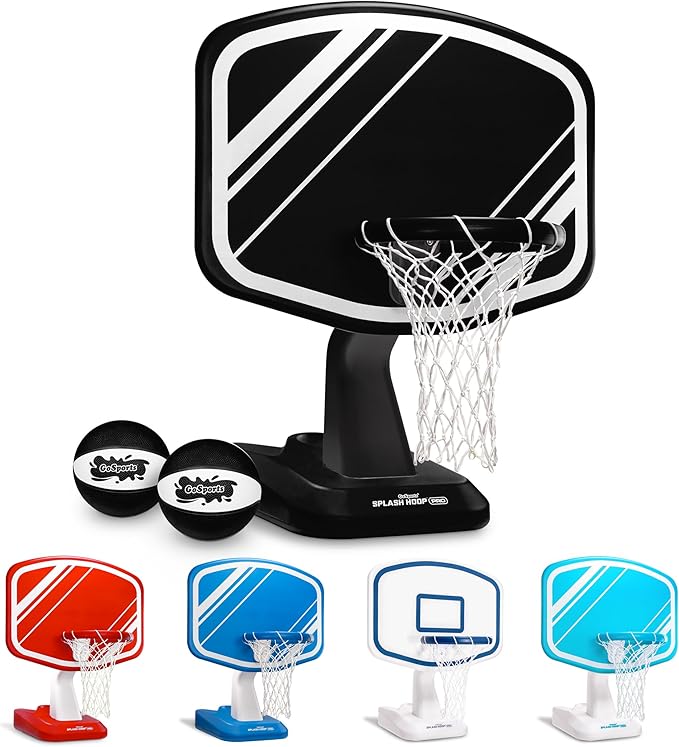 GoSports Splash Hoop PRO Pool Basketball Game – Modern Poolside Basketball Hoop with Backboard, Ball & Pump – Swimming Pool Basketball Hoop for Inground & Above Ground Pools