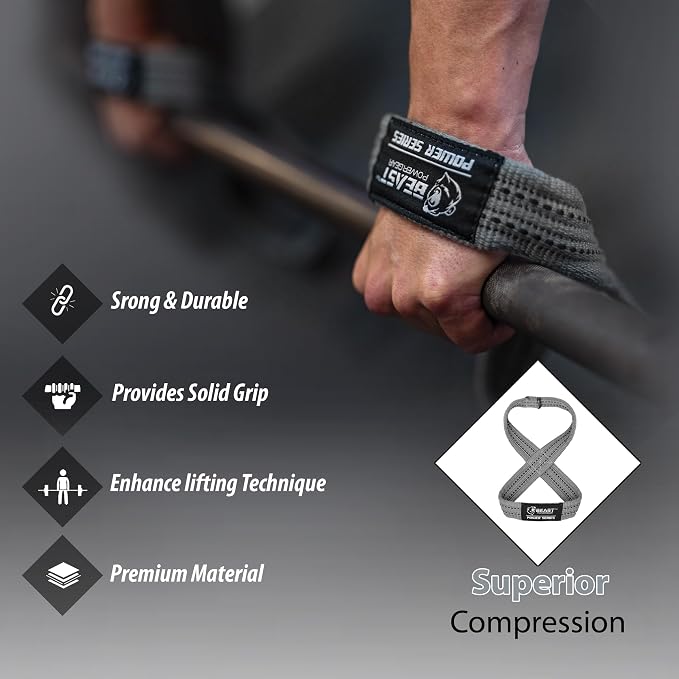 Figure 8 Lifting Strap- Strongman 10-14" Deadlift Straps- True Grip Support & Heavy Duty Wrist Straps for Weightlifting Women Men- Hand Straps for Weight Lifting Figure 8 Straps for Gym Workout
