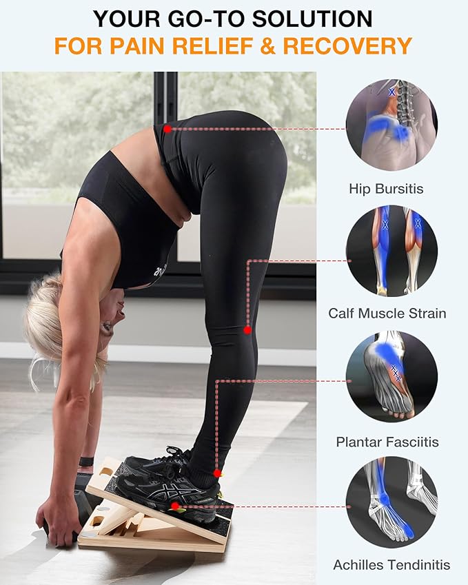 TEMI Slant Board for Calf-Stretching - Wooden Incline Wedge Stretcher for Squats, Foot & Ankle Mobility, Portable Fitness Equipment, Stretch & Rehab Kit