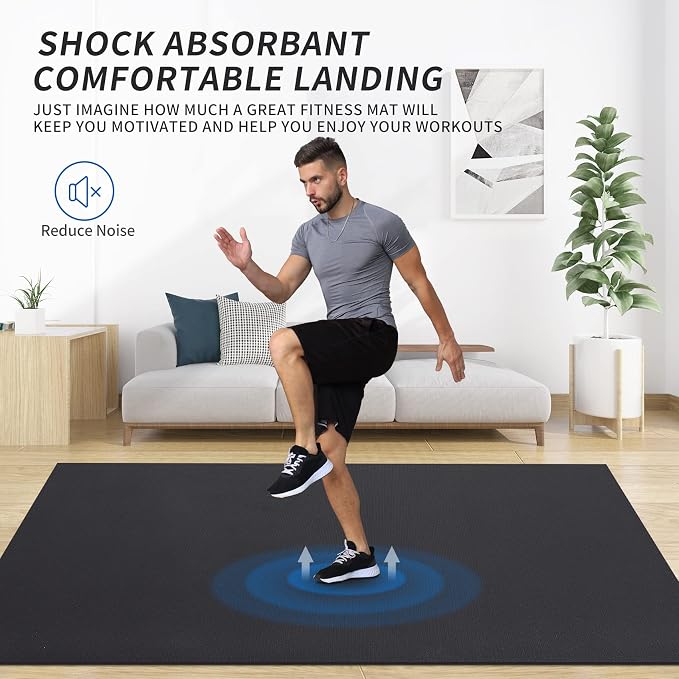 MRO Extra Large Exercise Mat For Home Gym, 15'x6'/12'x6'/9'x6'(7mm) Workout Mats for Gym Flooring, Non-Slip, Extra Thick Durable Cardio Mat, Ideal for Plyo, Weights, MMA, Jump Rope -Shoe Friendly