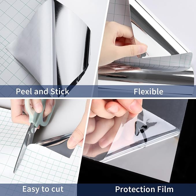 WESTICK Mirror Stickers for Walls Self Adhesive Mirror Wallpaper Sticker | Peel and Stick Mirror Contact Paper for DIY Art Crafts Home Decor Cabinets Countertops Silver Permanent Vinyl Wrap 15.8"x80"