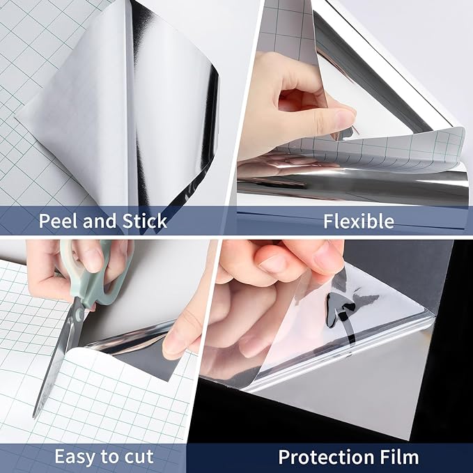 WESTICK Silver Mirror Stickers for Walls Self Adhesive Mirror Contact Paper | Peel and Stick Vinyl Sticker Mirror Wallpaper for Decoration Home DIY Glass Door Countertops Dresser Appliance 24" x 118"