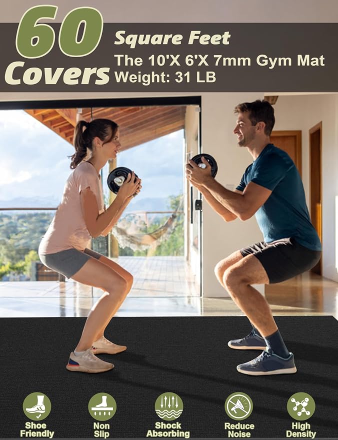 innhom Large Exercise Mat 7'x5'/8'x6'/9'x6'/10'x6' Workout Mat Gym Flooring for Home Gym Mats Exercise Mats for Home Workout Thick Floor Mat for Fitness