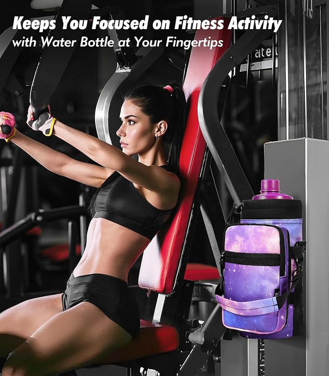Nuovoware Magnetic Gym Bag, 40oz, Water Bottle Carrier, Starry Purple | Adjustable Shoulder Strap, Magnets Magnetic Gym Bag, Bottle Pouch Sling, 2 Pocket, Sling Neoprene Organizer Sleeve