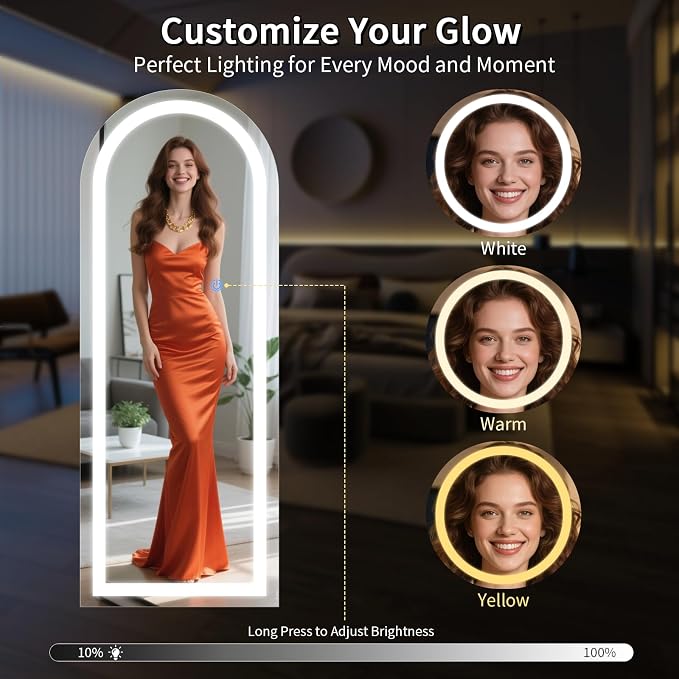 Koonmi LED Full Length Mirror, 71"x32" Full Length Mirror with Lights, Lighted Floor Mirrors with Stand, Full Body Mirrors with Dimming & 3 Color Lightingfor Living Room Cloakroom, White