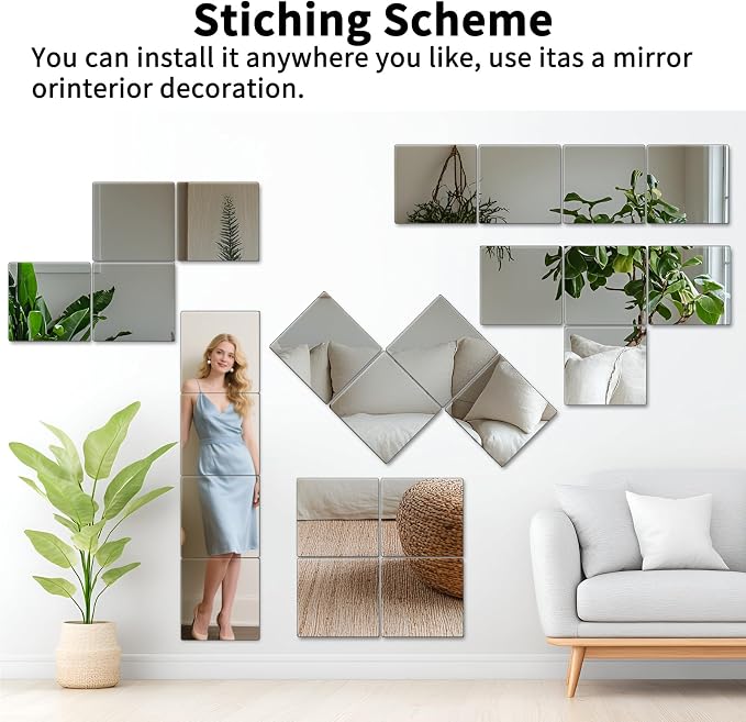 Unbreakable Kids Mirror Tiles for Wall Decor, 4 PCS 16 x 12 Inches Toddler Mirror Full Length, Stick on Classroom Small Plastic Baby Mirrors, Shatterproof Home Gym Acrylic Door Mirrors for Bedroom