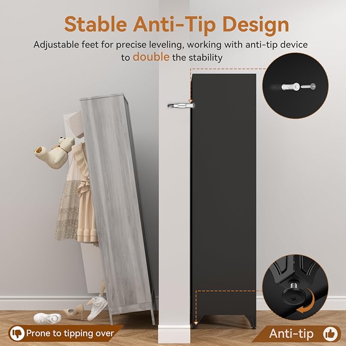 Polup Metal Armoire Wardrobe Closet with Mirror, 71" Tall Black Cabinet | Heavy Duty Steel Clothing Storage Cabinet with Hanging Rod & Adjustable Shelves for Bedroom, Office, Clothes Organizer