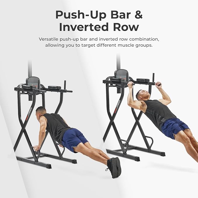 Sunny Health & Fitness Power Tower and Dip Station for Home Training | Multi-Function Strength Training, Pull-Up And Dip Stations, Padded Grips, Sturdy Frames, Captain's Chair