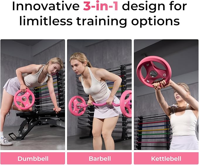 RitFit AURASPIN Olympic Grip Plates, Easy-Grip Curved Design for Home Gym | PU Coated with Curved Grip, Tri-Hole Design for Balanced Lifting, Olympic 2-Inch Bore for Home Gym