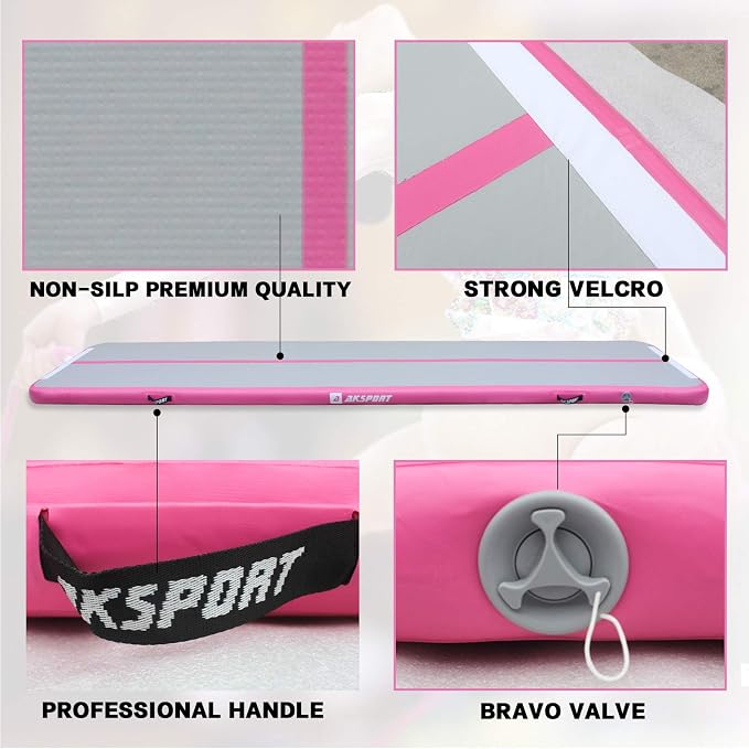 AKSPORT Gymnastics Air Mat Tumble Track Tumbling Mat Inflatable Floor Mats with Air Pump for Home Use/Tumble/Gym/Training/Cheerleading/Parkour/Beach/Park/Water