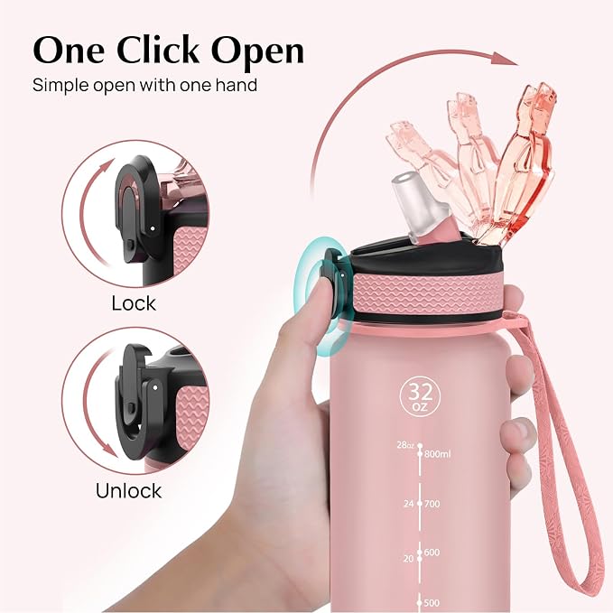 EYQ 32oz Water Bottle with Straw, Time Marker, Blue Purple | Blue Purple Tritan, BPA Free, Time Marker, Leakproof Lock Lid, Wide Mouth, for Gym, School, Office and Travel