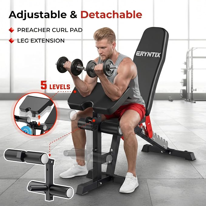 Adjustable Weight Bench,Foldable Pro Heavy-Duty Workout Bench | 1600LBS Bench Press 21-Position Multifunctional Weight Bench with Leg Extension,Iscc Plus Certified for Home Gym