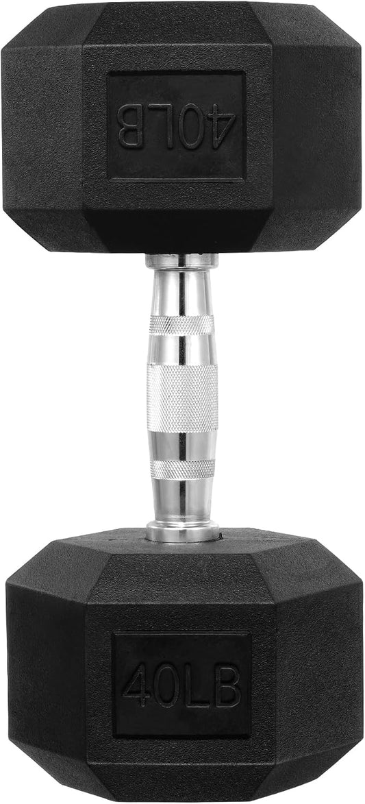 HulkFit Rubber Coated Hex Dumbbells, Anti-Roll Hand Weights, Non-Slip Ergonomic Handle Low Odor for Home Gym