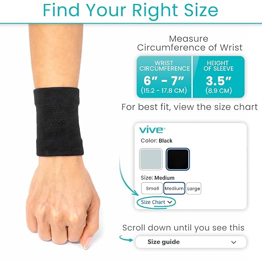 Vive Wrist Compression Sleeves for Women & Men (Pair) - Elastic Support | Wristband for Pain Relief & Circulation - Wrist Support for Carpal Tunnel, Arthritis, Tendonitis - Great for Sports Injury