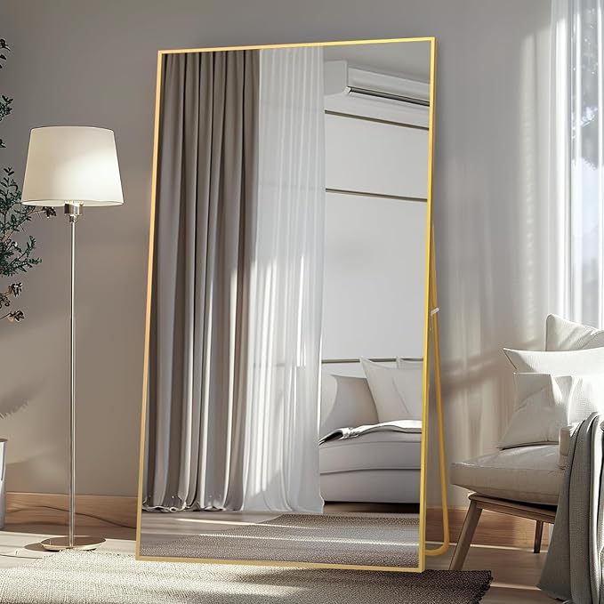 LFT HUIMEI2Y 76"x34" Full Length Mirror, Gold Floor Mirror | Tempered Oversized Mirror Full Body with Aluminum Alloy Frame; Standing, Leaning, or Wall Mount for Bedroom, Living Room
