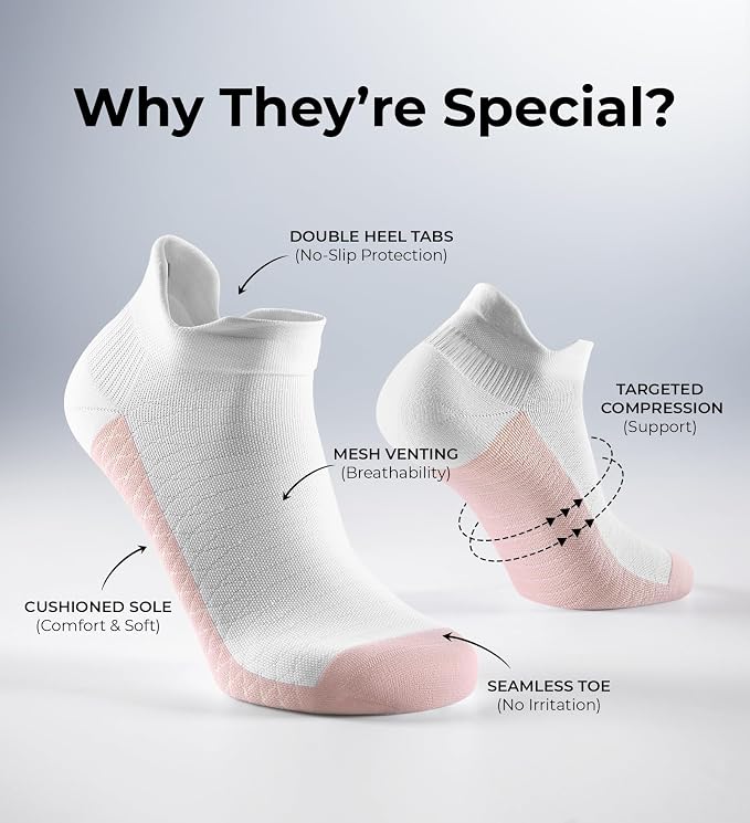 FITRELL Ankle Compression Socks for Women & Men - 5/6 Pairs Cushioned Arch Support Running Socks, Plantar Fasciitis Relief