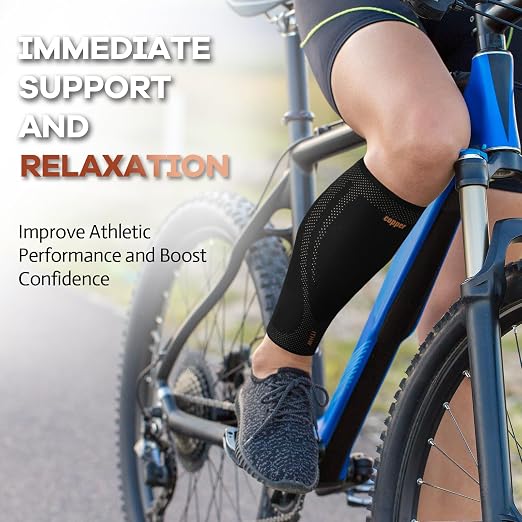 Copper Calf Compression Sleeves for Men & Women - Shin Splints Relief | High Stretch Graduated Compression with Anti-Slip Grip | Breathable & Smooth Lining Footless Design for Runner