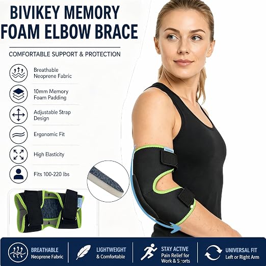 1 Pcs Elbow Pad Brace for Bursitis | Arm Sleeve Memory Foam Soft Support Adjustable Compression With for Olecranon Joint Pain Bursa Protection Unisex Black/Green