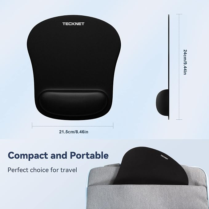 TECKNET 3 Pack Gaming Ergonomic Mouse Pad with Wrist Support | Soft Memory Foam, Fast Rebound, Pain Relief，Waterproof Surface, Non-slip Base