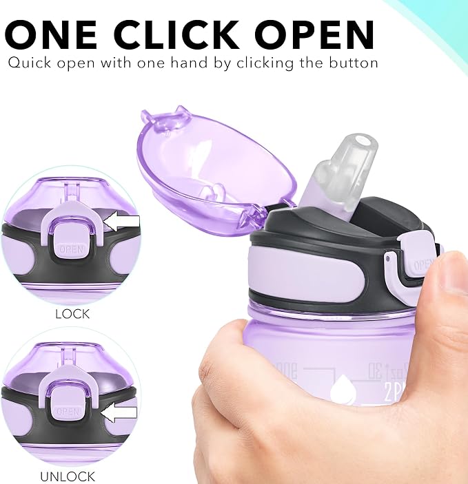 Enerbone 32 oz Water Bottle with Times to Drink and Straw, Motivational Drinking Water Bottles with Carrying Strap, Leakproof BPA & Toxic Free, Ensure You Drink Enough Water for Fitness Gym Outdoor