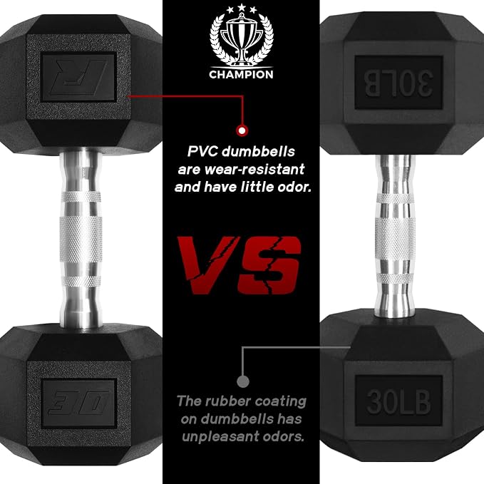 RitFit 5-650 LBS PVC Hex Dumbbell Sets with Optional Rack for Home Gym | PVC Coated Anti-Roll Hex Design, Chrome Handle with Ergonomic Grip, Full Body Strength Training with Optional Rack