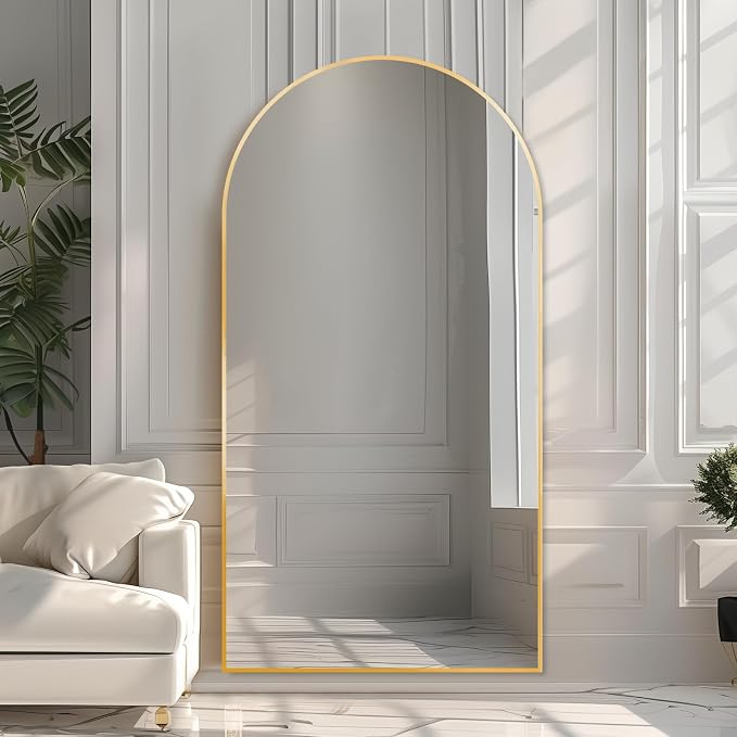Beauty4U 76" x 34" Arched Full Length Mirror with Stand, Gold Floor Mirror | Large Standing, Leaning, or Wall-Mounted Tempered Full Body Mirror with Metal Frame for Bedroom, Closet, Modern Home Decor