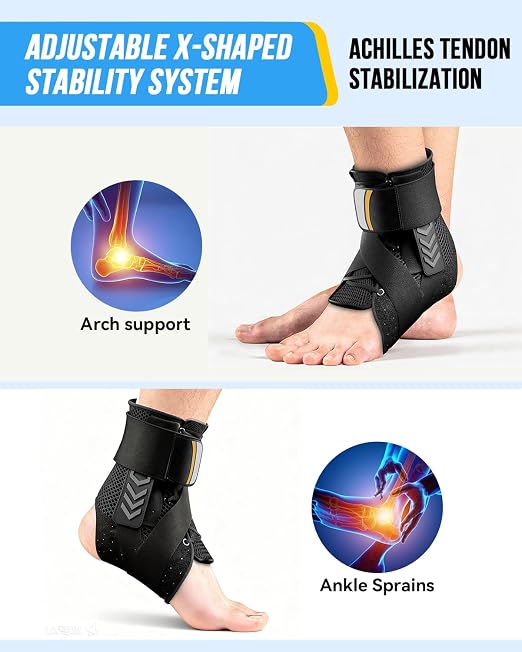 Ankle Brace for Sprained Ankle, Quick Lace-Up Ankle Support | Auto-Shaped Pads,Breathable Adjustable Compression for Women Men, Fits in Shoes for Sports, Work & Injury Recovery M