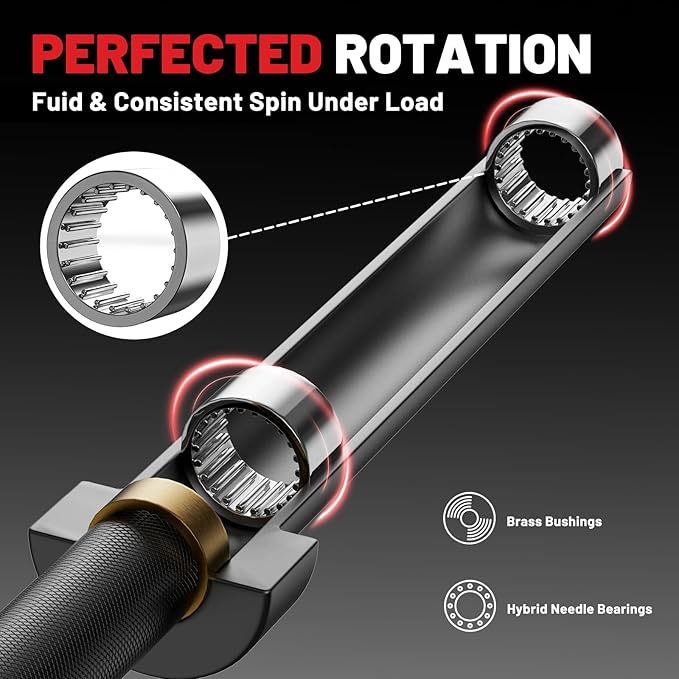 PAPABABE 7ft Barbell 45lb Olympic Barbell 1000/1500lbs Capacity Home Gym | 7ft 45lb 2" Olympic Barbell, 1000/1500lbs Capacity, Hybrid Needle Bearings & Bushings for Squat Curl Deadlift