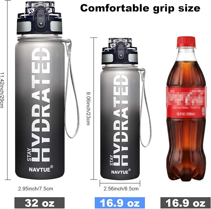 Water Bottle 16.9 oz Motivational Time Marker Tritan Bottle | BPA-free Tritan water bottle with time marker leakproof Lightweight portable Easy Clean Brush for Gym, Travel, School, Office