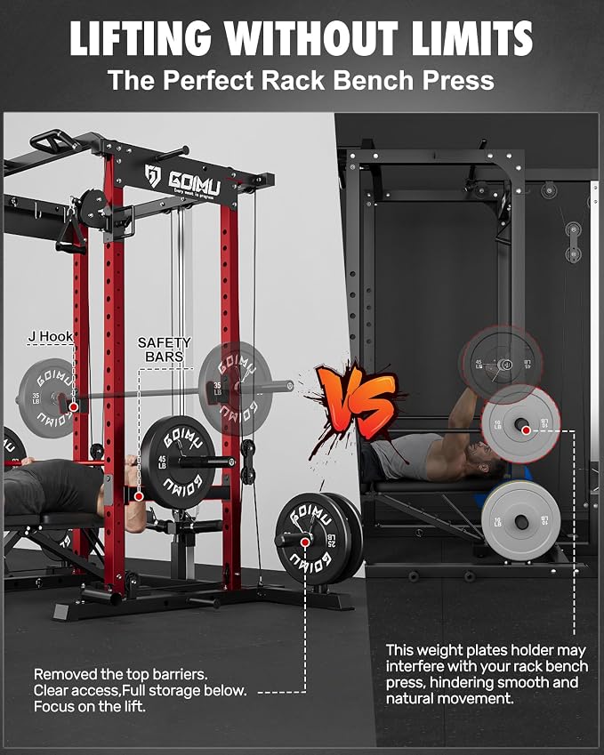 RH01 Power Cage Rack, 2000LBS Squat Rack with with Cable Crossover System&LAT Pull Down System, Multi-Function Workout Cage for Home&Garage Gym